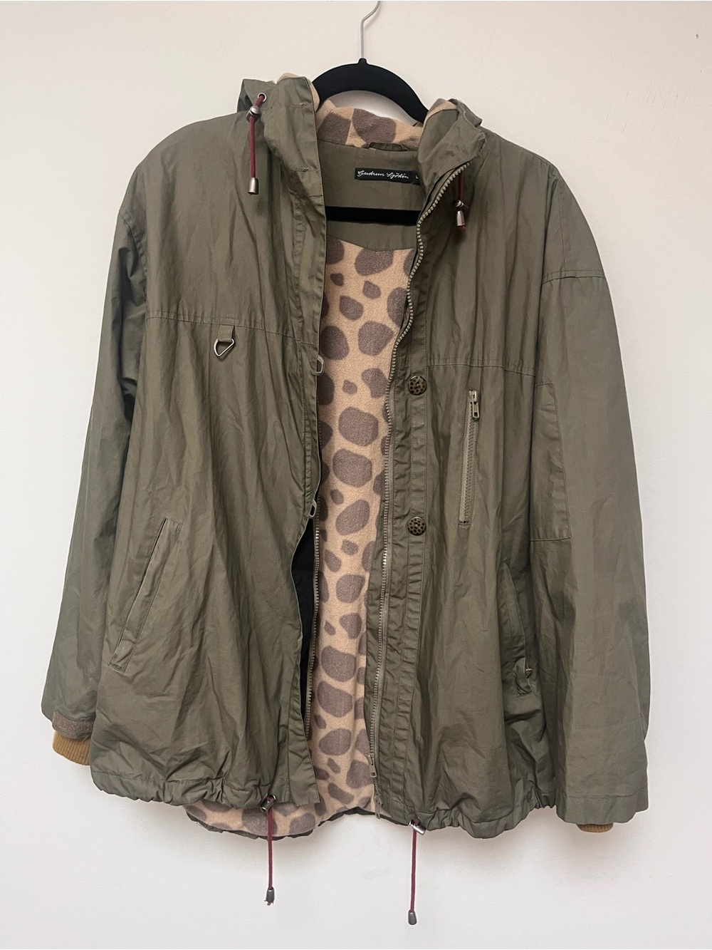 GS olive green and leopard fleece utility jacket L
